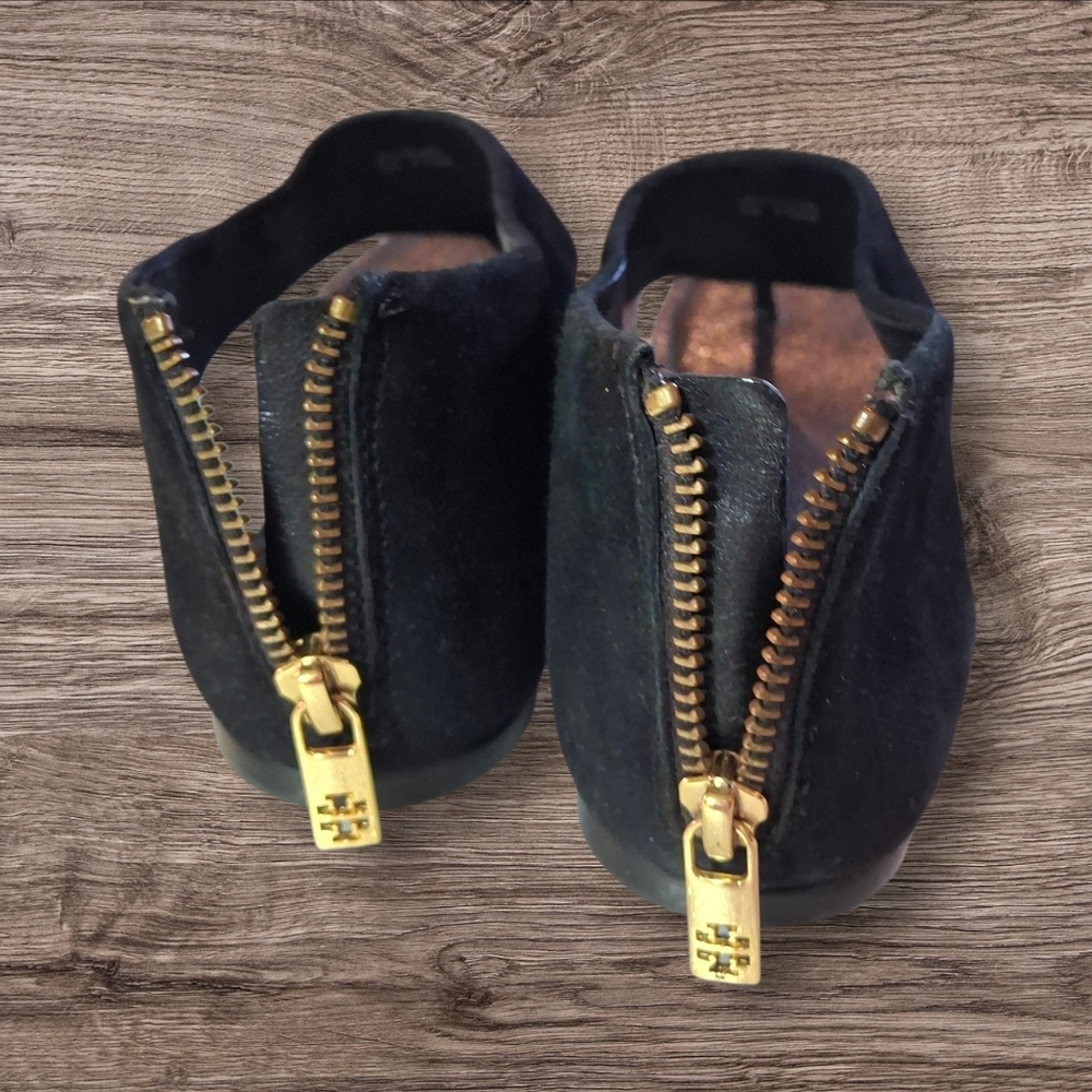 Tory Burch Black Leather Gladiator Heel Zipper Flat Thong Sandals Women Size 7.5 - Picture 11 of 16